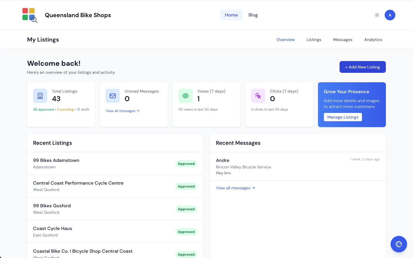 Listing management dashboard